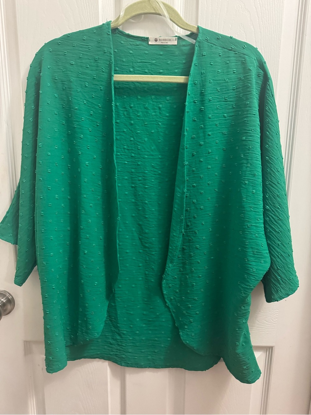 BomBom Green Textured Open-Front Women's Cardigan